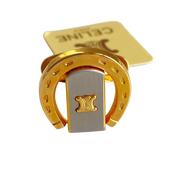 Authentic Celine Paris Gold & Silver-Tone Men’s Cufflinks and Tie Clip Set - Picture 5 of 7